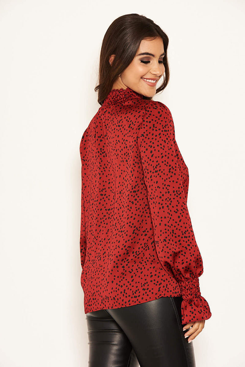 Red Polka Dot High Neck Top