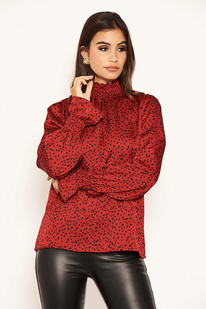 Red Polka Dot High Neck Top