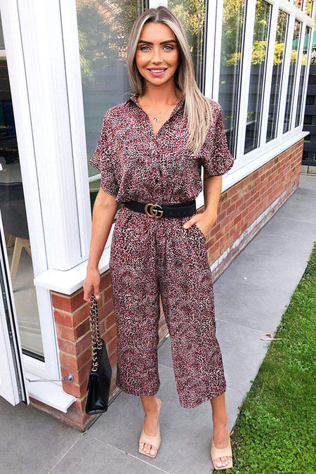 Red Printed Button up Jumpsuit