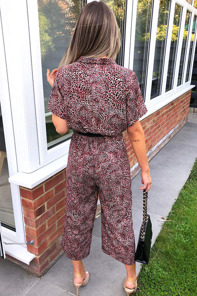 Red Printed Button up Jumpsuit