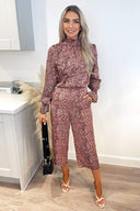 Red Printed Long Sleeve Culotte Jumpsuit