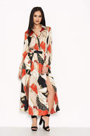 Red Printed Long Sleeve Shirt Dress