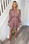 Red Printed Long Sleeve Skater Dress