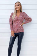 Red Printed V-Neck Top