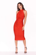 Red Ruched Halterneck Slinky Bodycon Dress