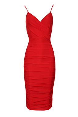 Red Ruched Midi Dress