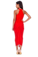 Red Ruched Wrap Over Dress