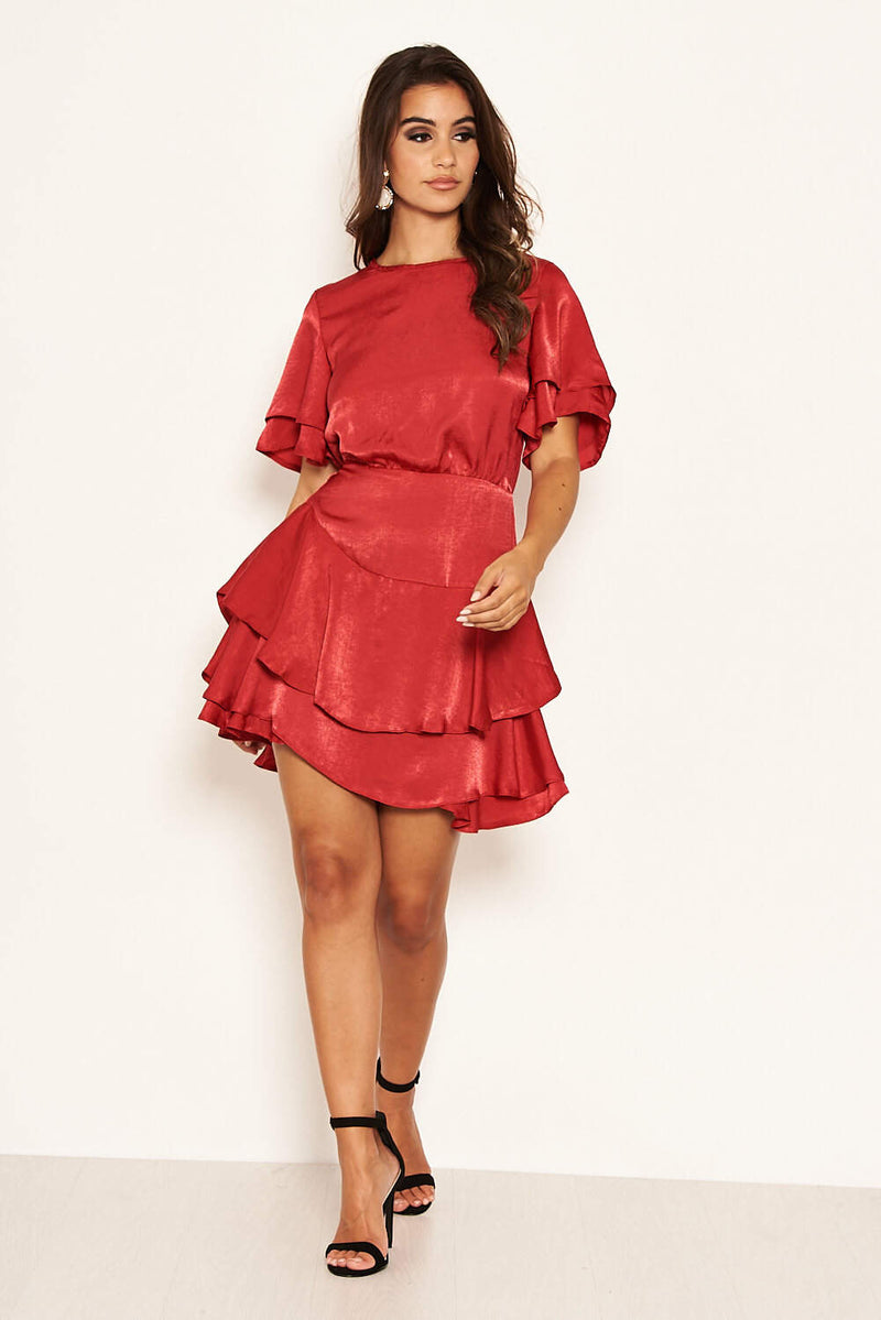 Red Satin Frill Dress