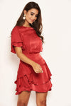 Red Satin Frill Dress