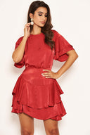 Red Satin Frill Dress