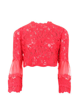 Red Sheer Lace Long Sleeve Top