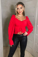 Red Shirred Back Milkmaid Crop Top
