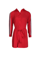 Red Shirt Dress With Stripe Detail And Tie Waist