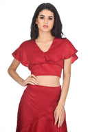 Red Silky Cropped Top