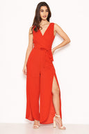 Red Split Leg Jumpsuit