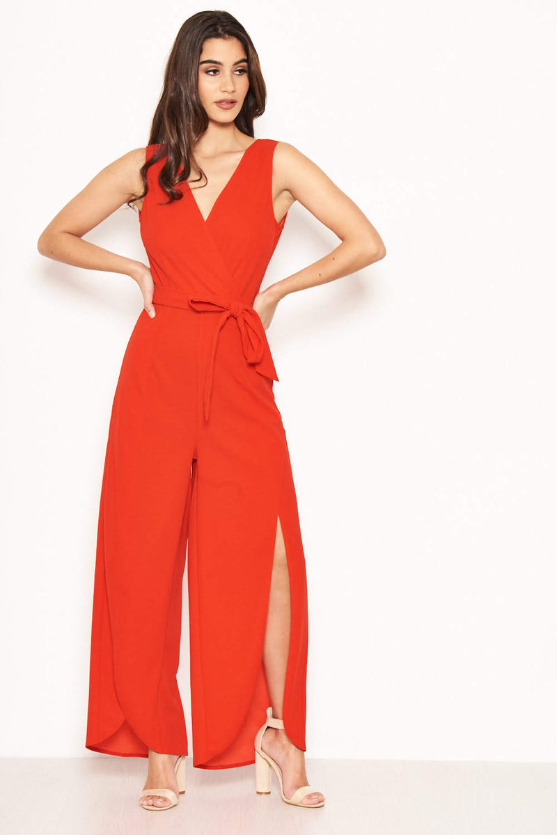 Red Split Leg Jumpsuit