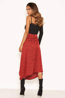 Red Spotty Asymmetric Midi Skirt
