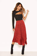 Red Spotty Asymmetric Midi Skirt
