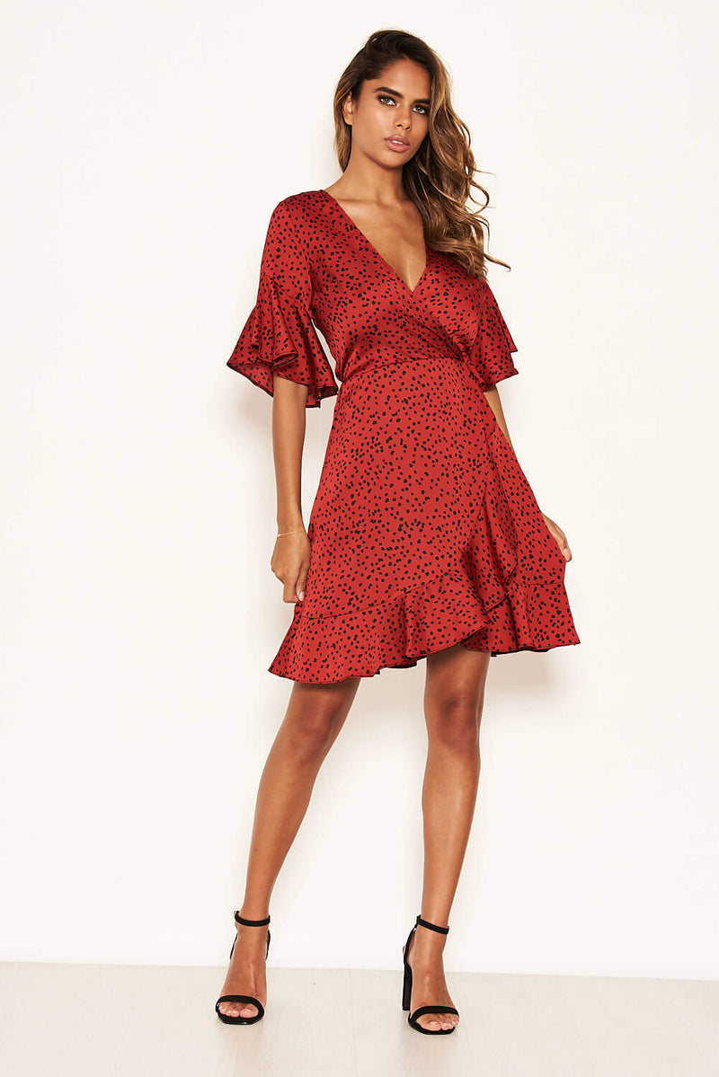 Red Spotty Wrap Dress