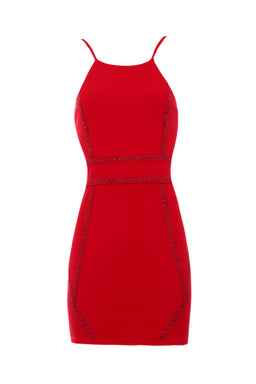 Red Strappy Stud Front Bodycon Mini Dress
