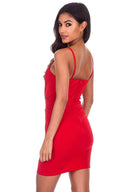 Red Strappy Stud Front Bodycon Mini Dress