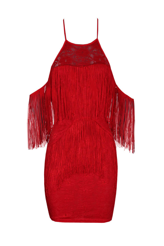 feel the sunshine red tassel mini dress Izabel London Red Sequin Tassel Fringed Mini Dress - 8