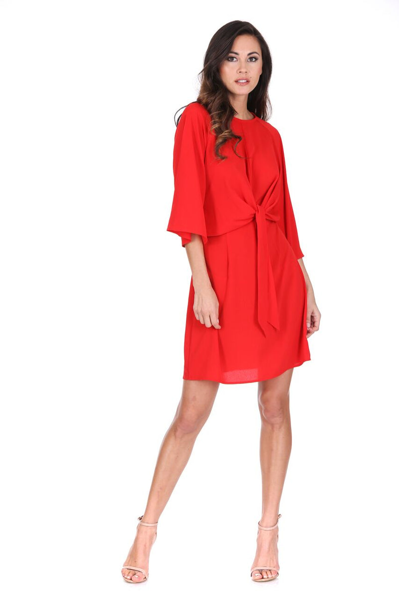 Red Tie Waist Flared Mini Dress