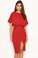 Red Tie Waist Midi Dress