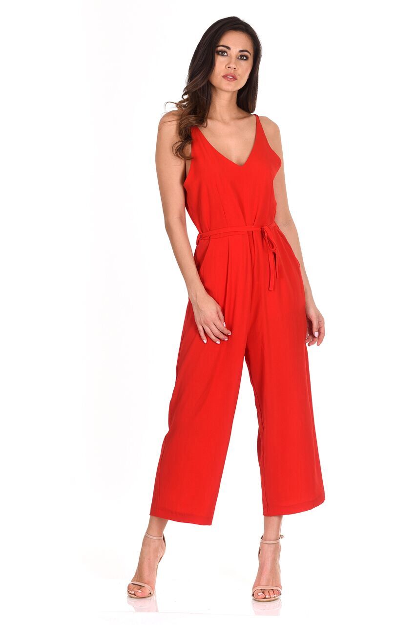 Red V-Neck Culotte Jumpsuit – AX Paris