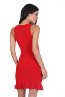 Red V Neck Fishtail Mini Dress