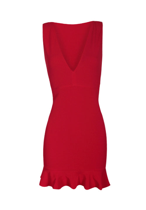 Red V Neck Fishtail Mini Dress