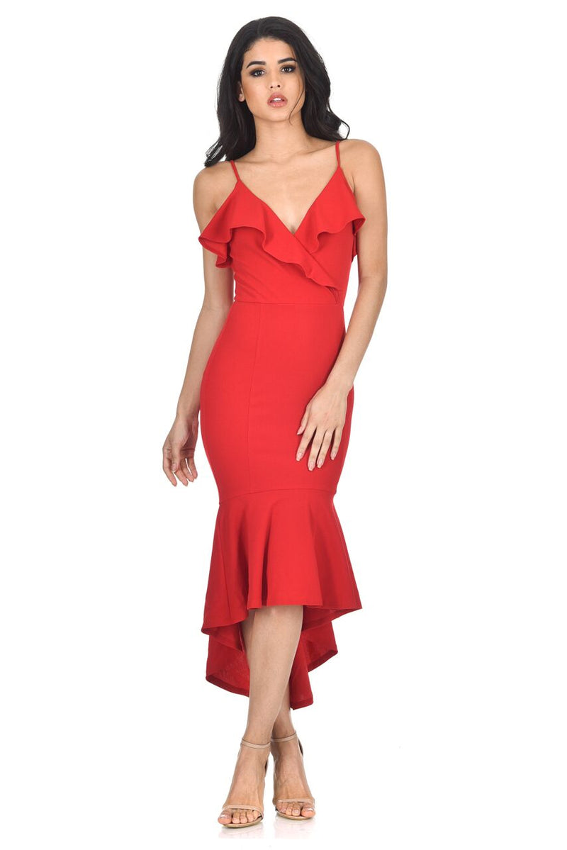 red strappy tie waist fishtail midi dress Red Strappy Tie Waist Fishtail Midi Dress