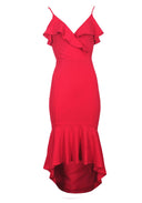 Red Wrap Fishtail Midi Dress