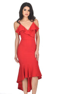 Red Wrap Fishtail Midi Dress