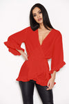 Red Wrap Frill Top