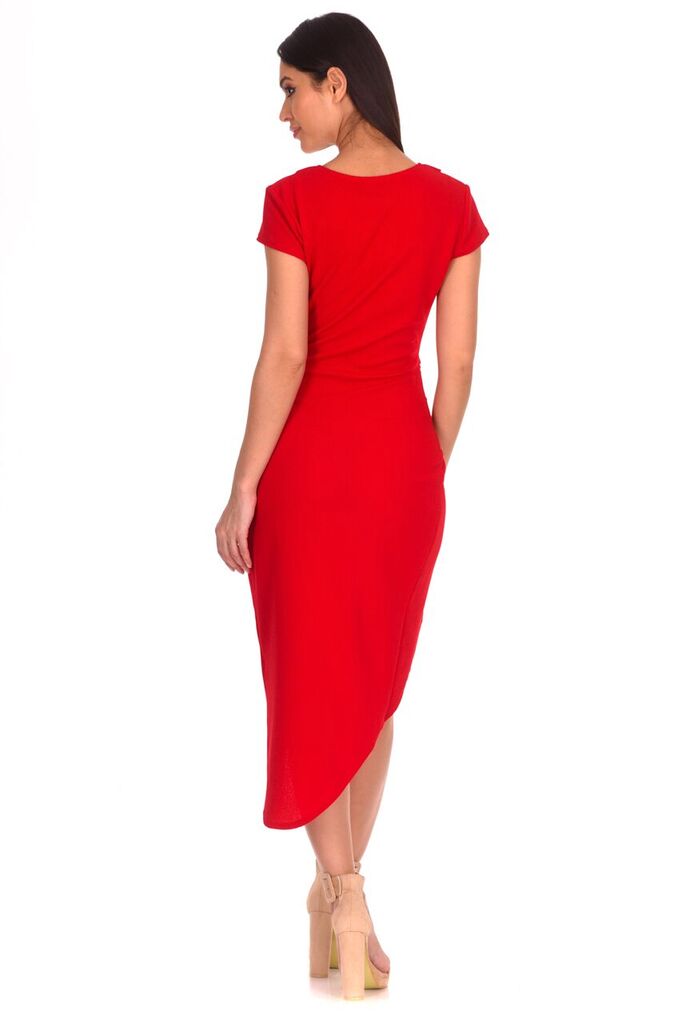 Red Wrap Midi Dress