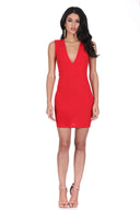 Red V-Front Bodycon Dress