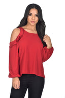 Red Cold Shoulder Frill Detailed Top