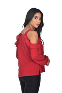 Red Cold Shoulder Frill Detailed Top