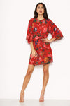 Red Floral Print Tie Front Shift Dress
