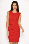 Red Ruched Wrap Dress With Military Buttons