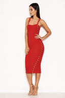 Red Eyelet Detail Bodycon Midi Dress