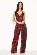 Red Leopard Print Jumpsuit