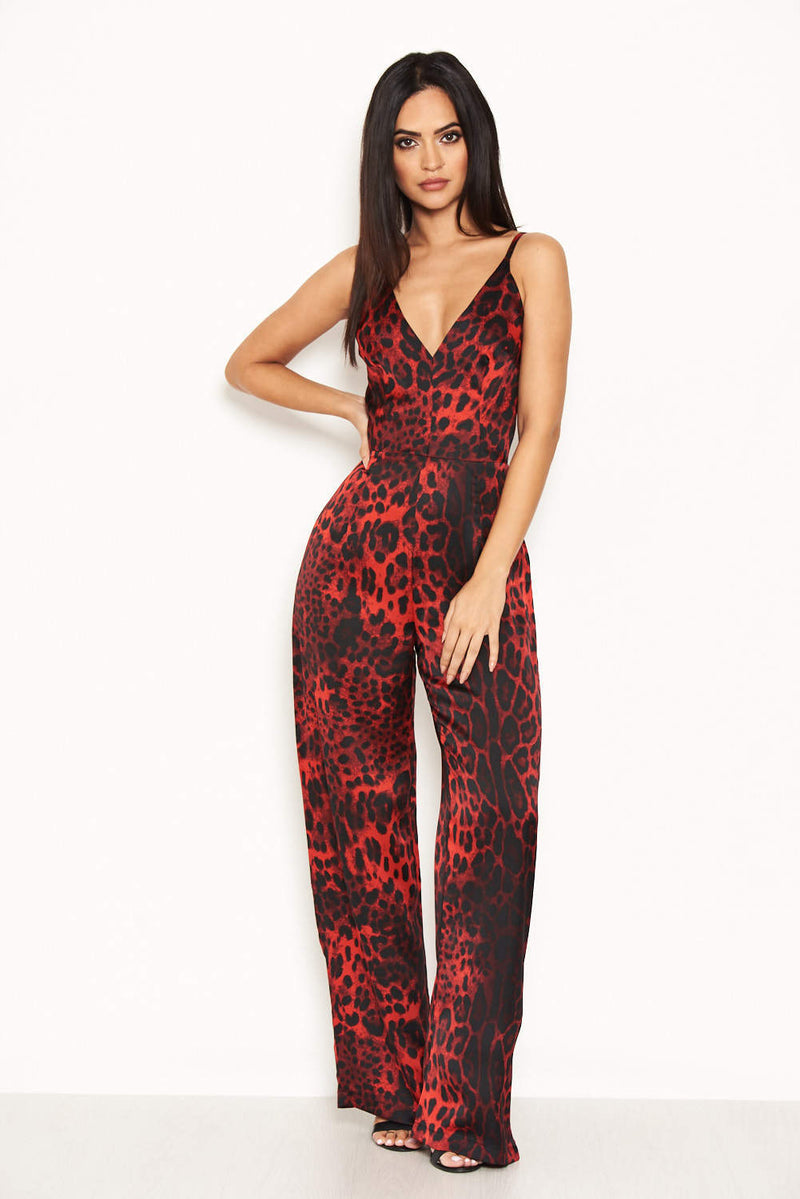 Red Leopard Print Jumpsuit