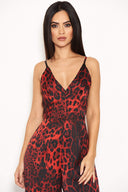 Red Leopard Print Jumpsuit