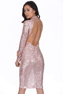 Rose Gold Sequin Sleeved Midi Dress