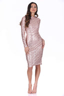 Rose Gold Sequin Sleeved Midi Dress