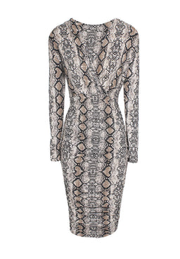 Ruched Snakeskin Slinky Wrap Dress