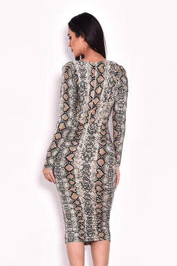 Ruched Snakeskin Slinky Wrap Dress