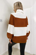 Rust And Cream Block Colour Knitted Jumper